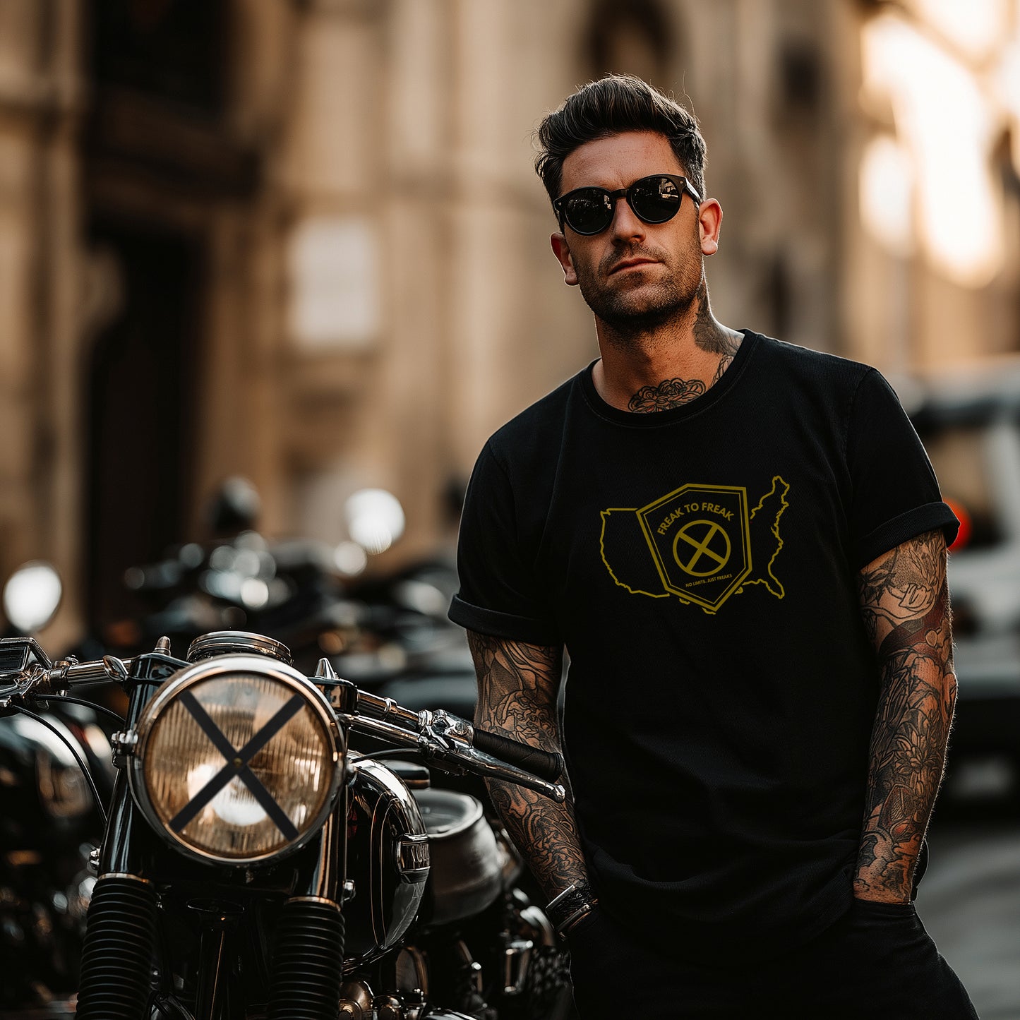 US ONLY - LIMITED EDITION - FREAK - Headlight Cross USA Gold Unisex/Men - Unisex Organic Shirt - Limited to 150 pieces